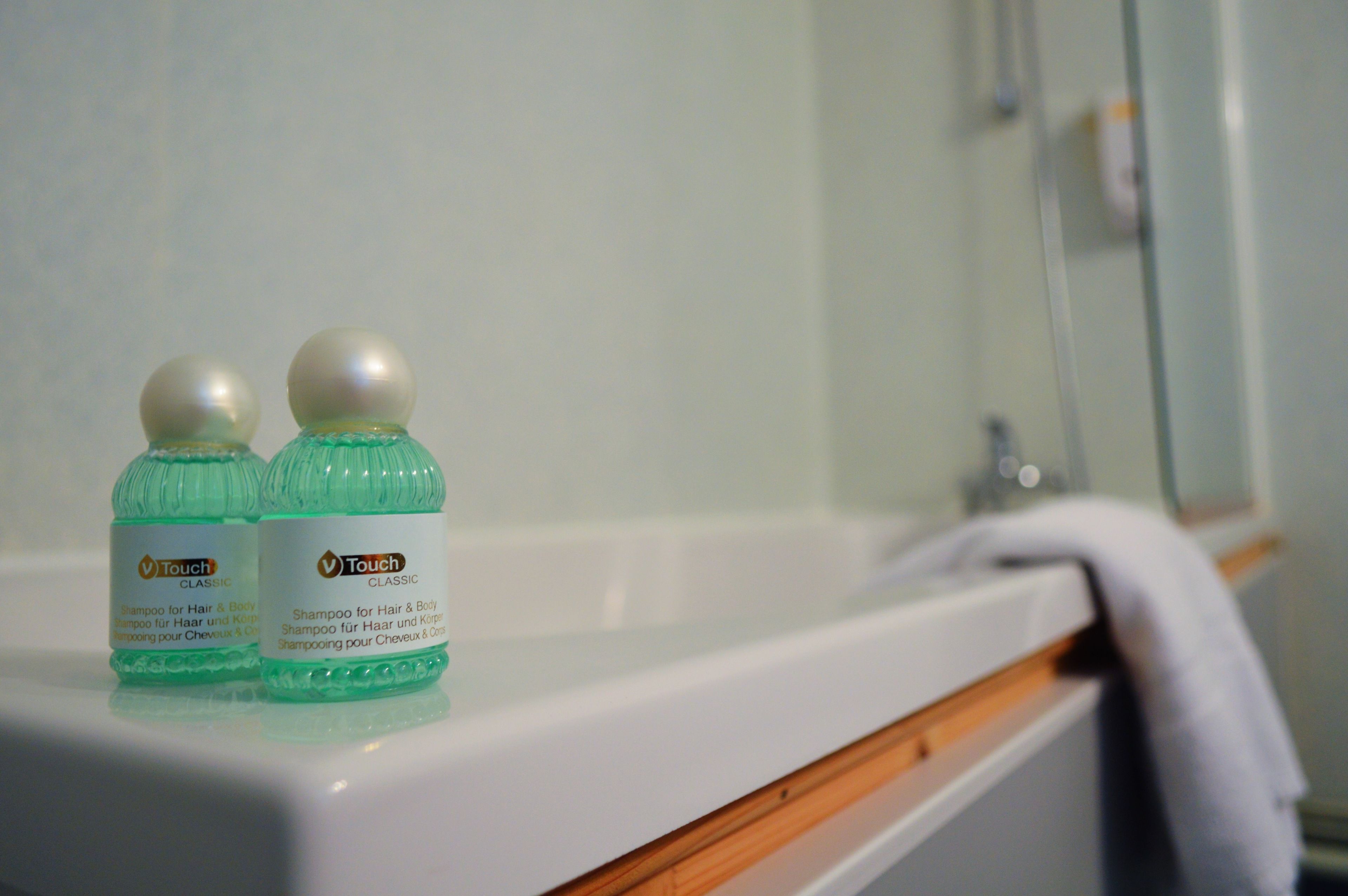 free toiletries, hair dryer, towels