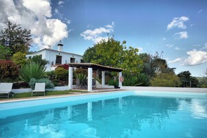 Outdoor pool, pool loungers