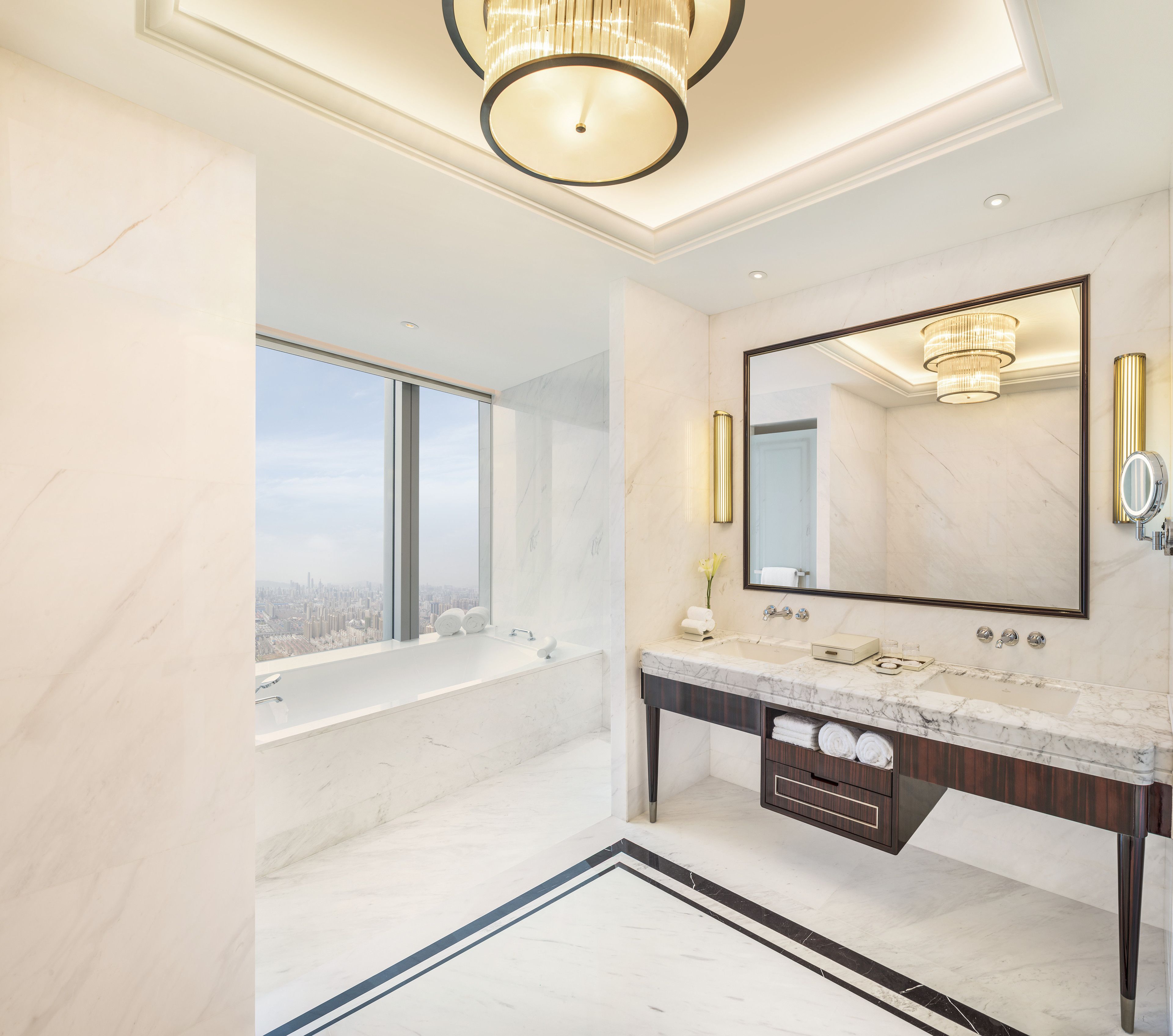 separate bathtub and shower, free toiletries, hair dryer, bathrobes