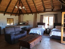 1 habitación, decoración personalizada, muebles diferentes y escritorio 
