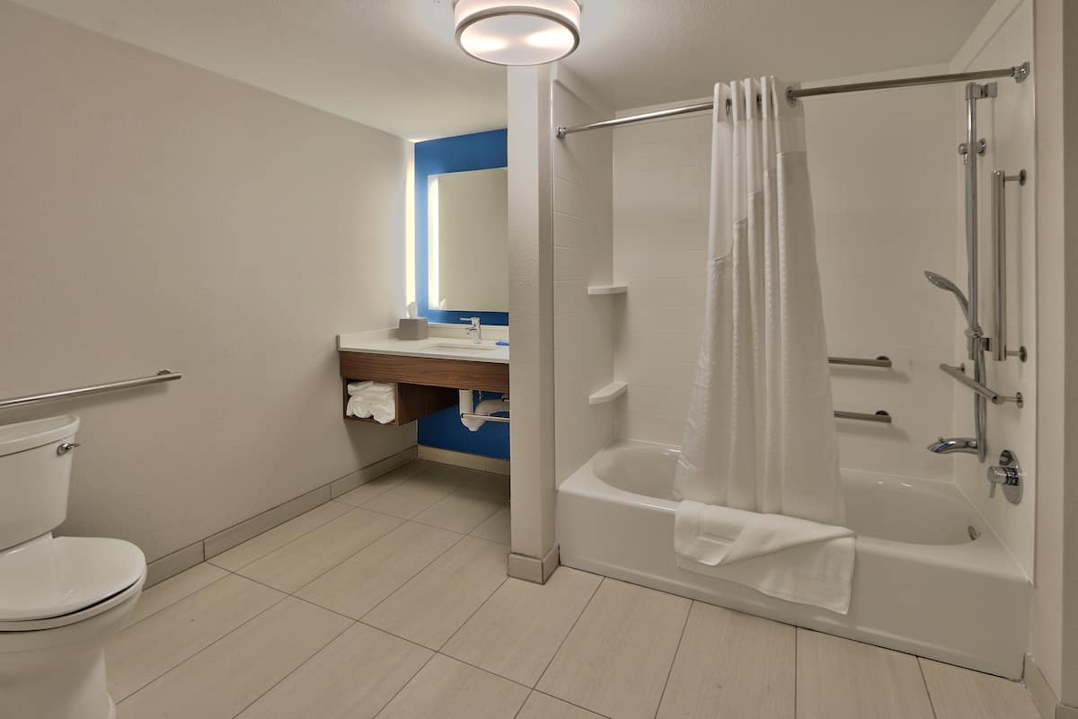room, 2 queen beds, accessible (mobility tub) | bathroom | hydromassage showerhead, towels