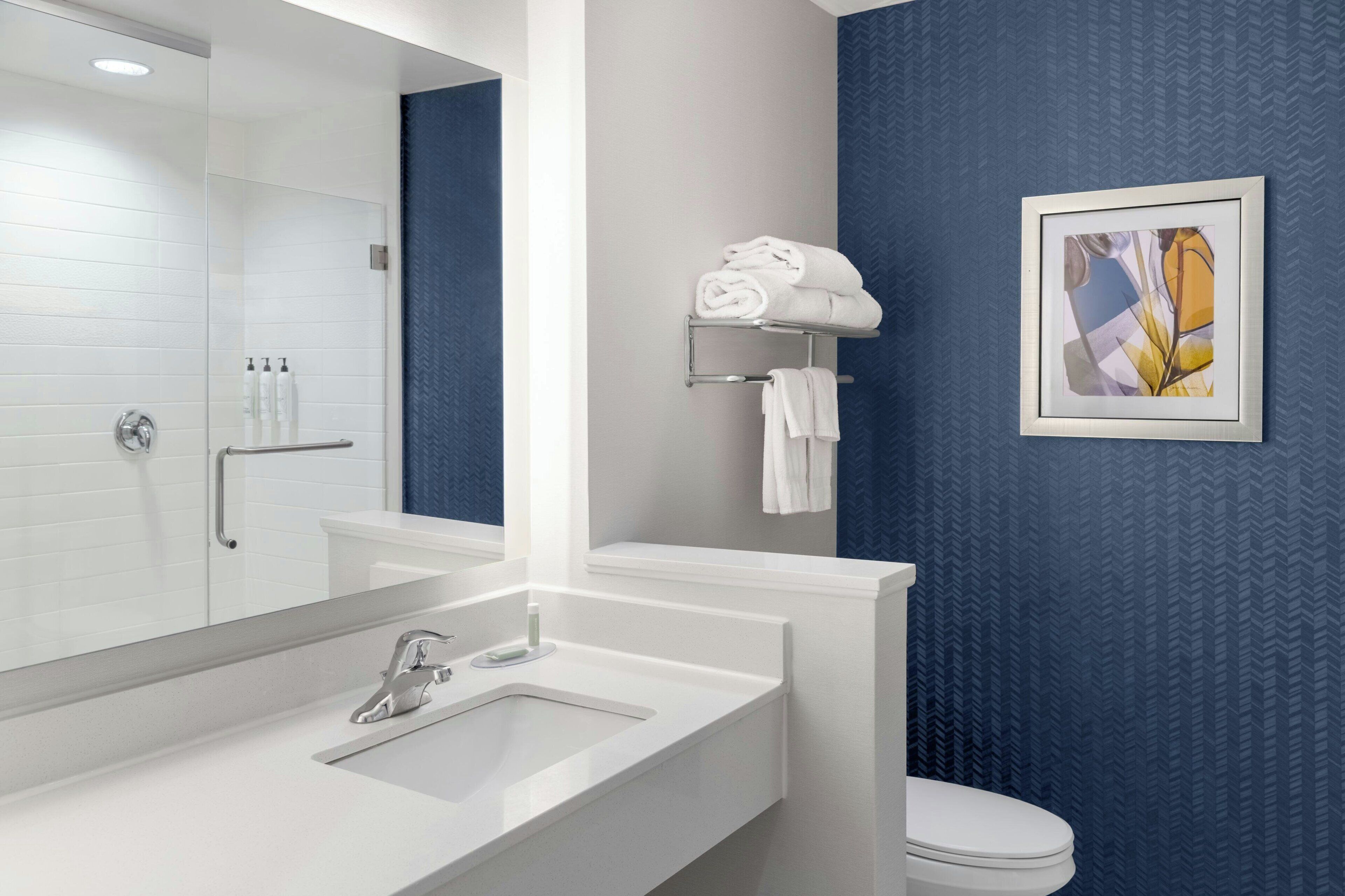 free toiletries, hair dryer, towels