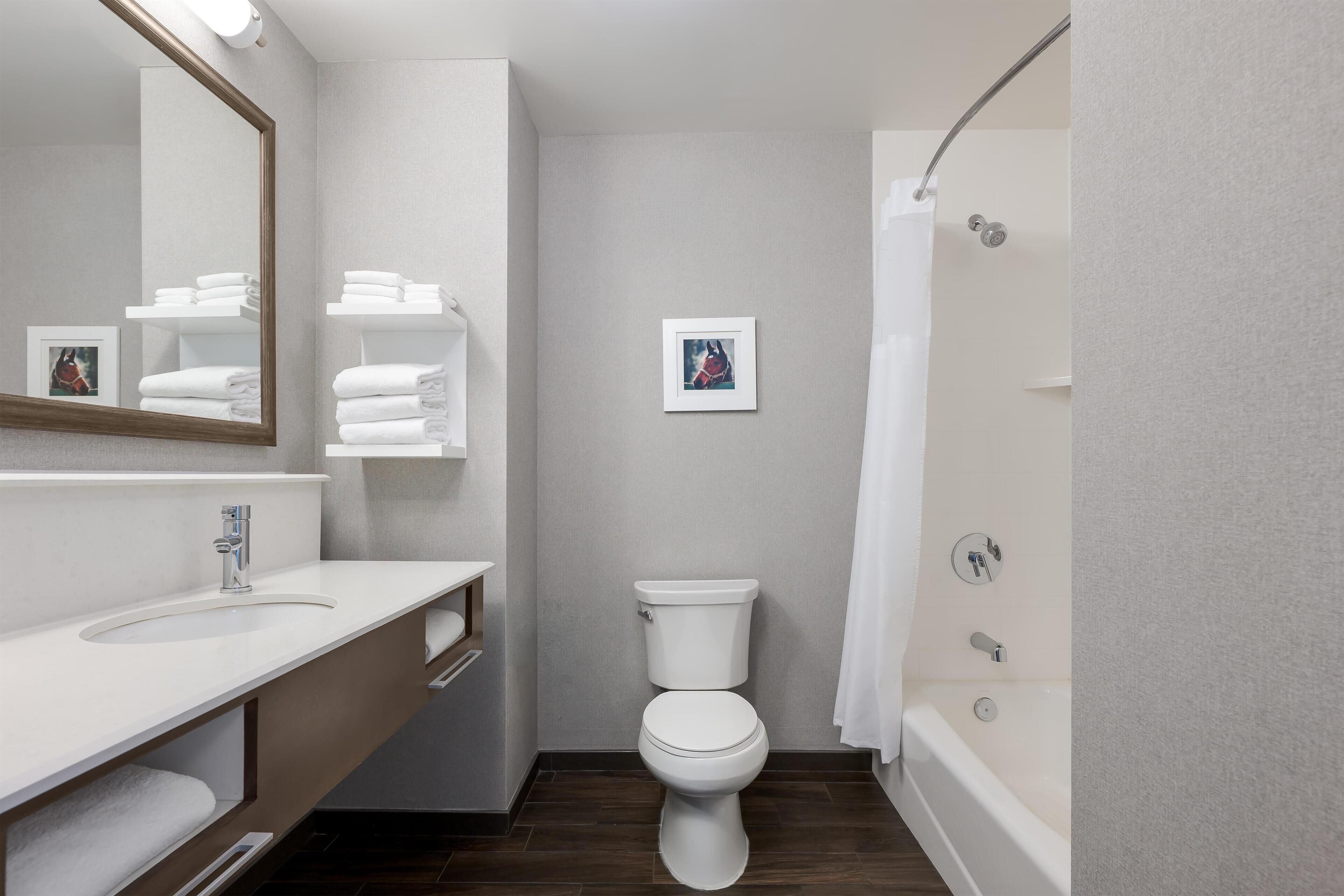 Room, 2 Queen Beds, Non Smoking, Refrigerator & Microwave | Bathroom | Combined shower/tub, free toiletries, hair dryer, towels