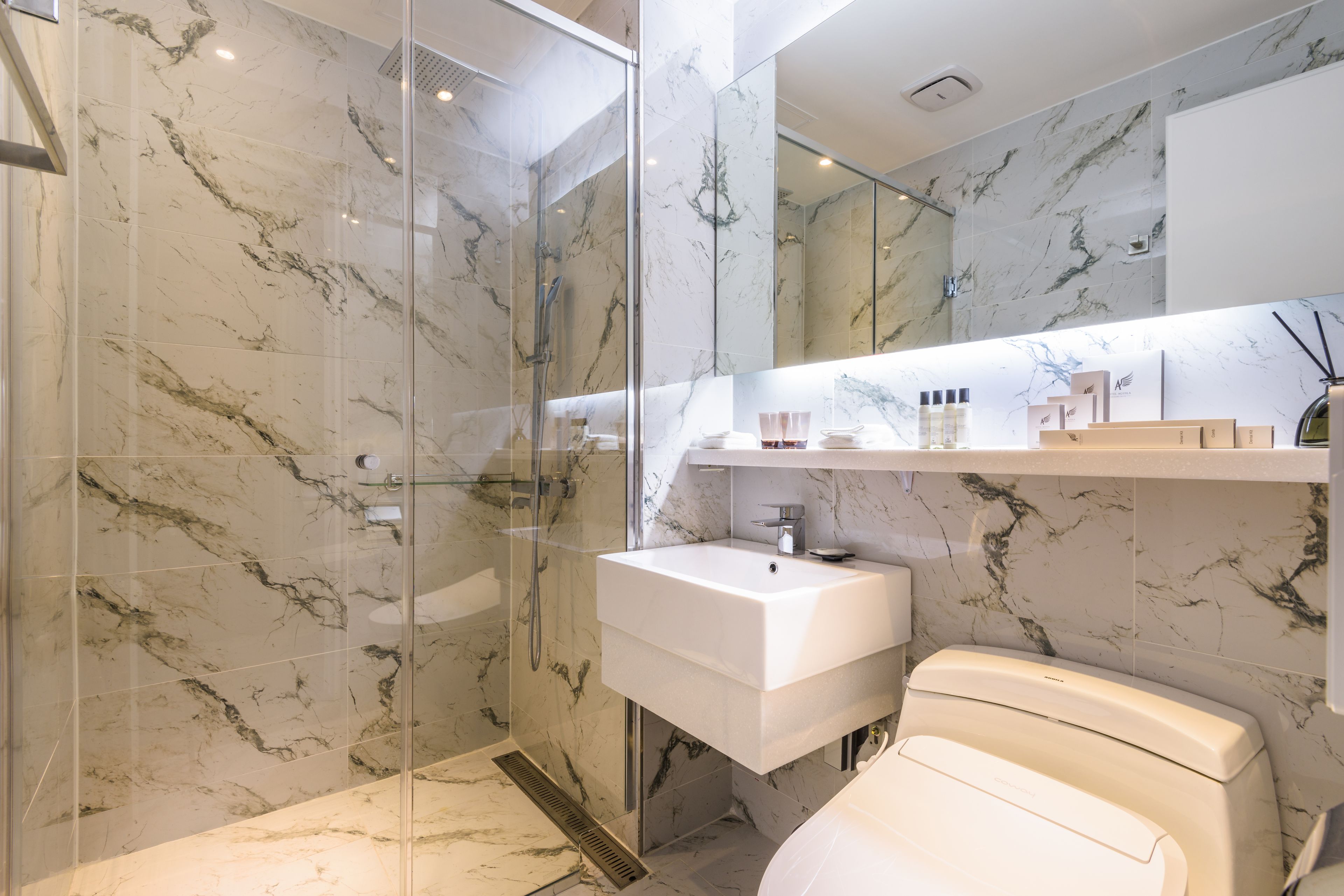 free toiletries, hair dryer, bathrobes, slippers