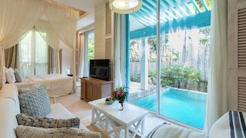 Villa de lujo, alberca privada | 1 habitación, ropa de cama de alta calidad y minibar