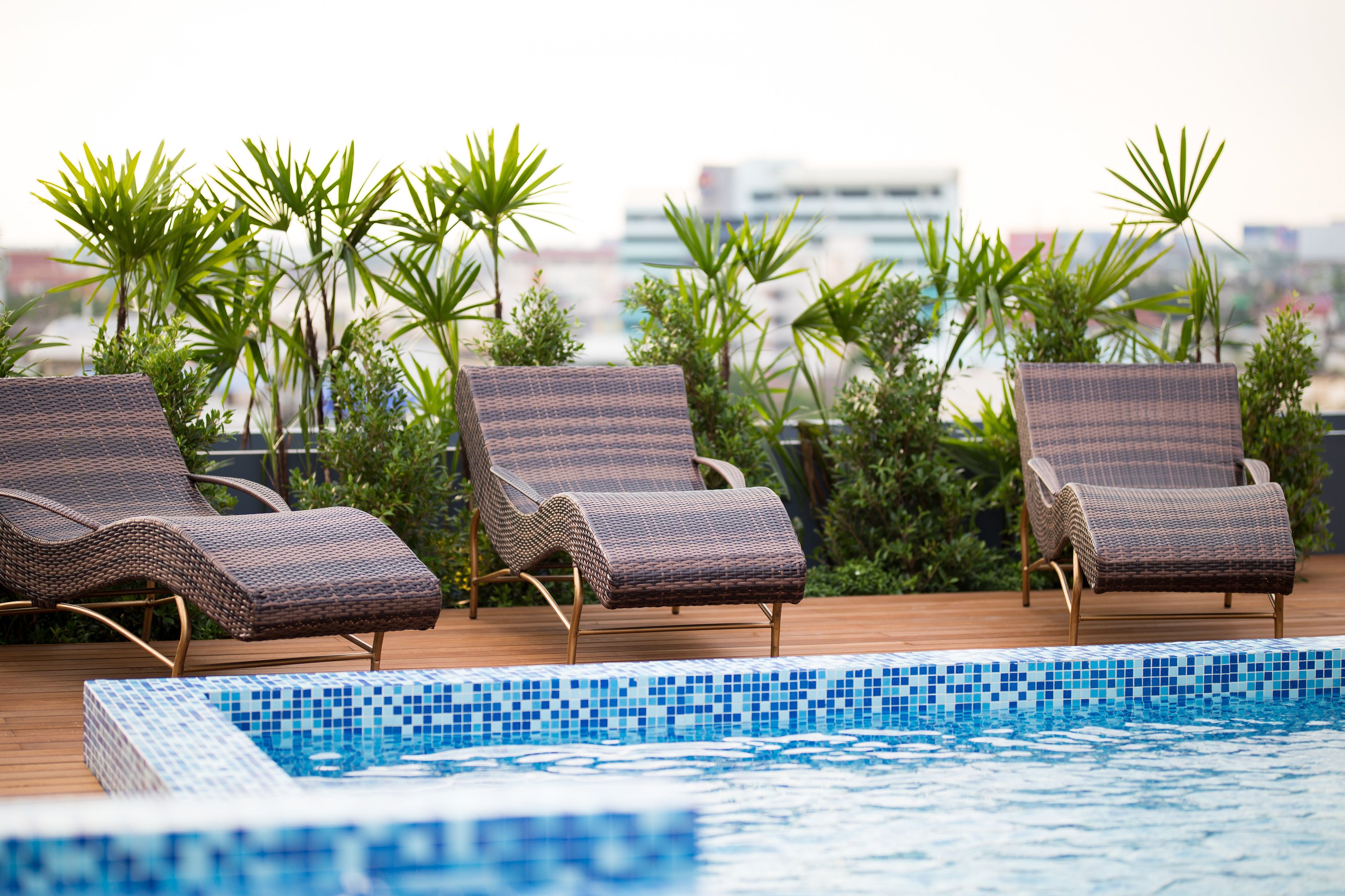 outdoor pool, pool loungers