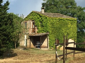 A rustic stone house with ivy-covered walls and a wooden porch. - Agriturismo Podere Conte Ràcani (Amelia)
