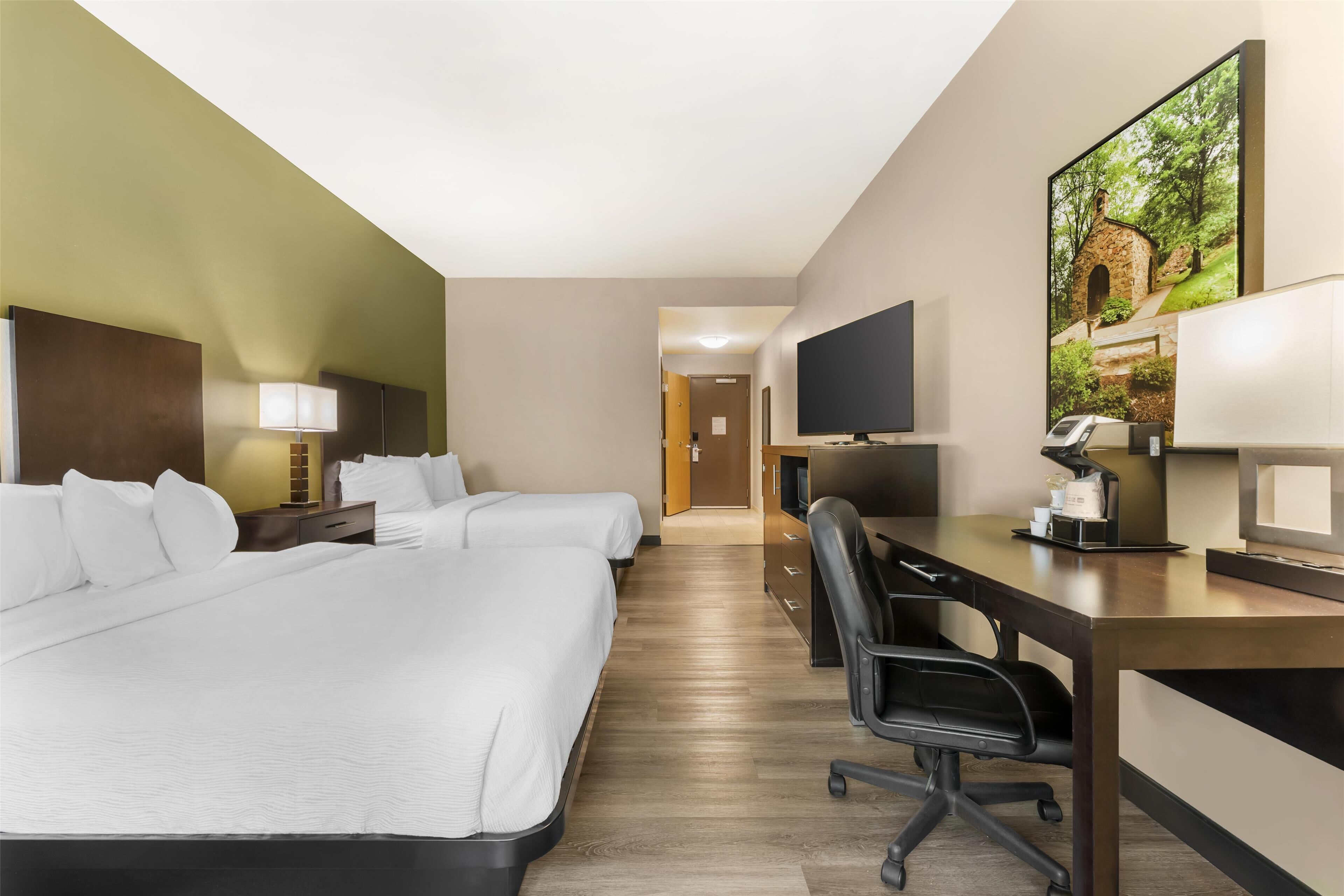 standard room, 2 queen beds, accessible, non smoking (refrigerator & microwave) | 1 bedroom, in-room safe, desk, laptop workspace