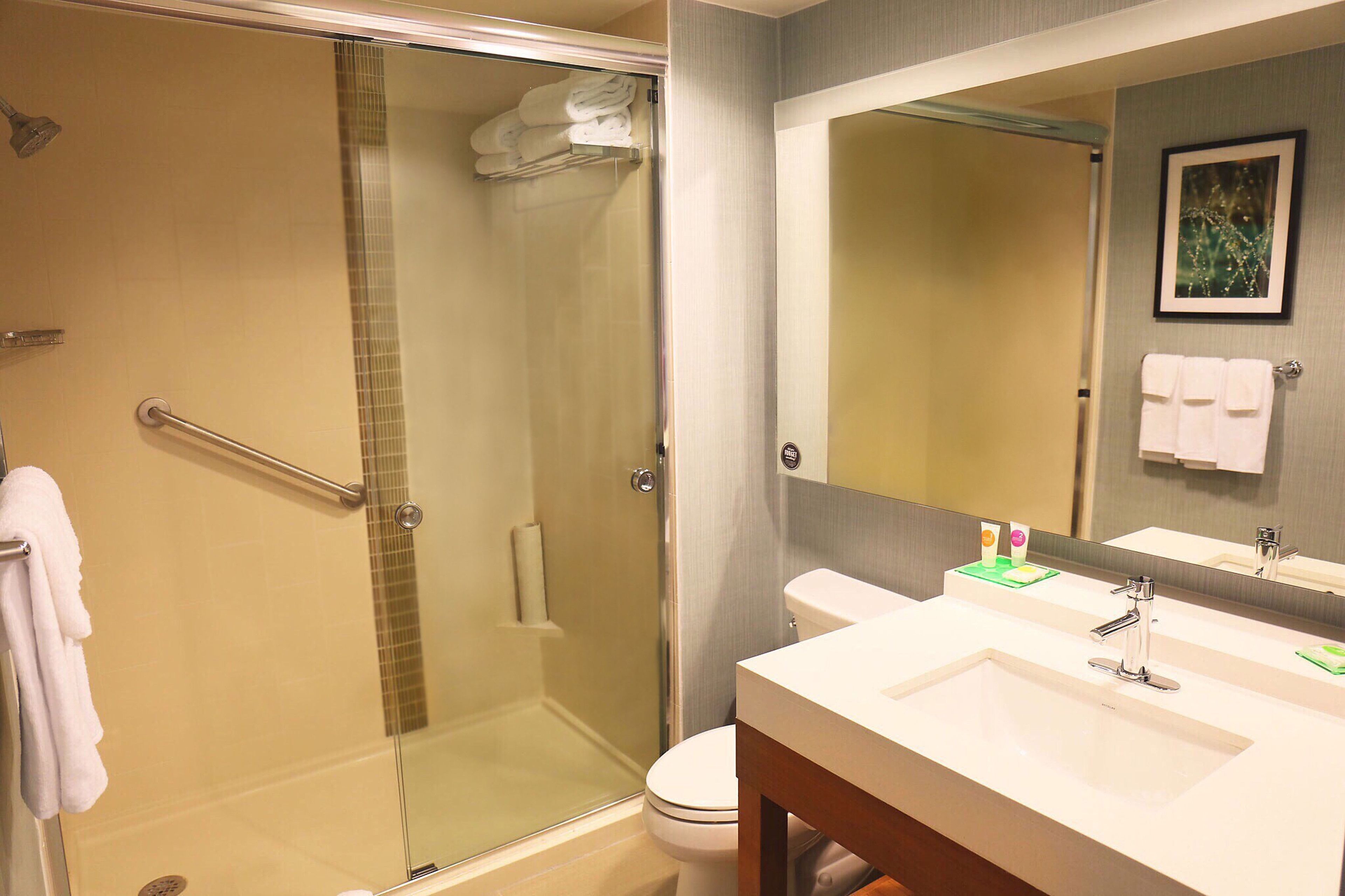 free toiletries, hair dryer, towels, soap