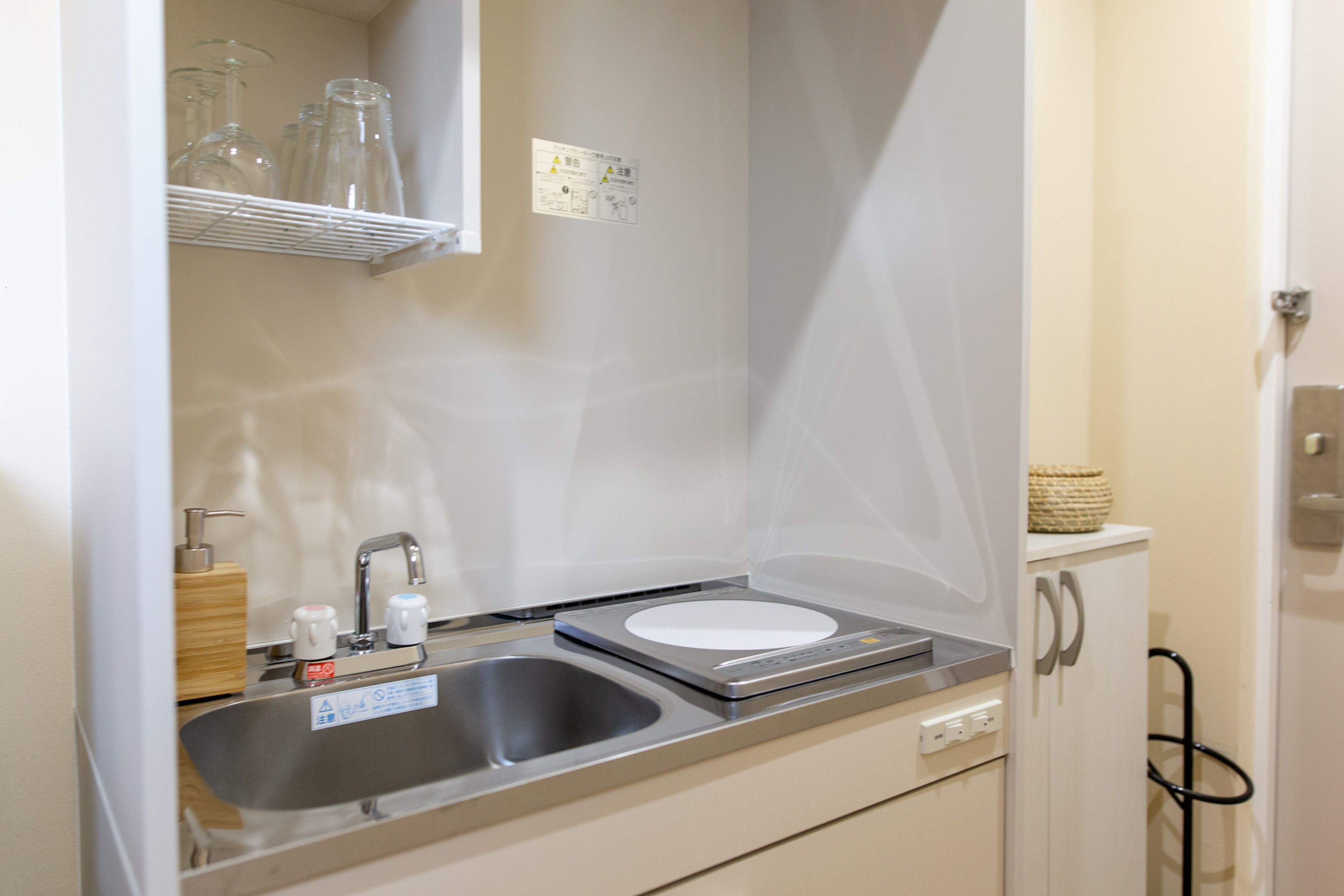 fridge, microwave, electric kettle, rice cooker