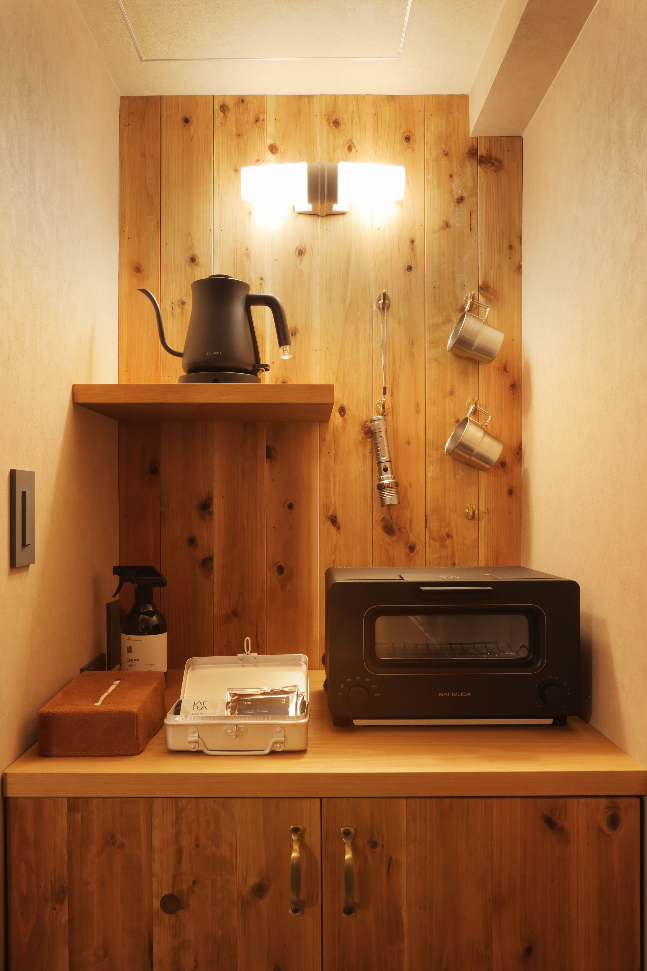 fridge, electric kettle, toaster