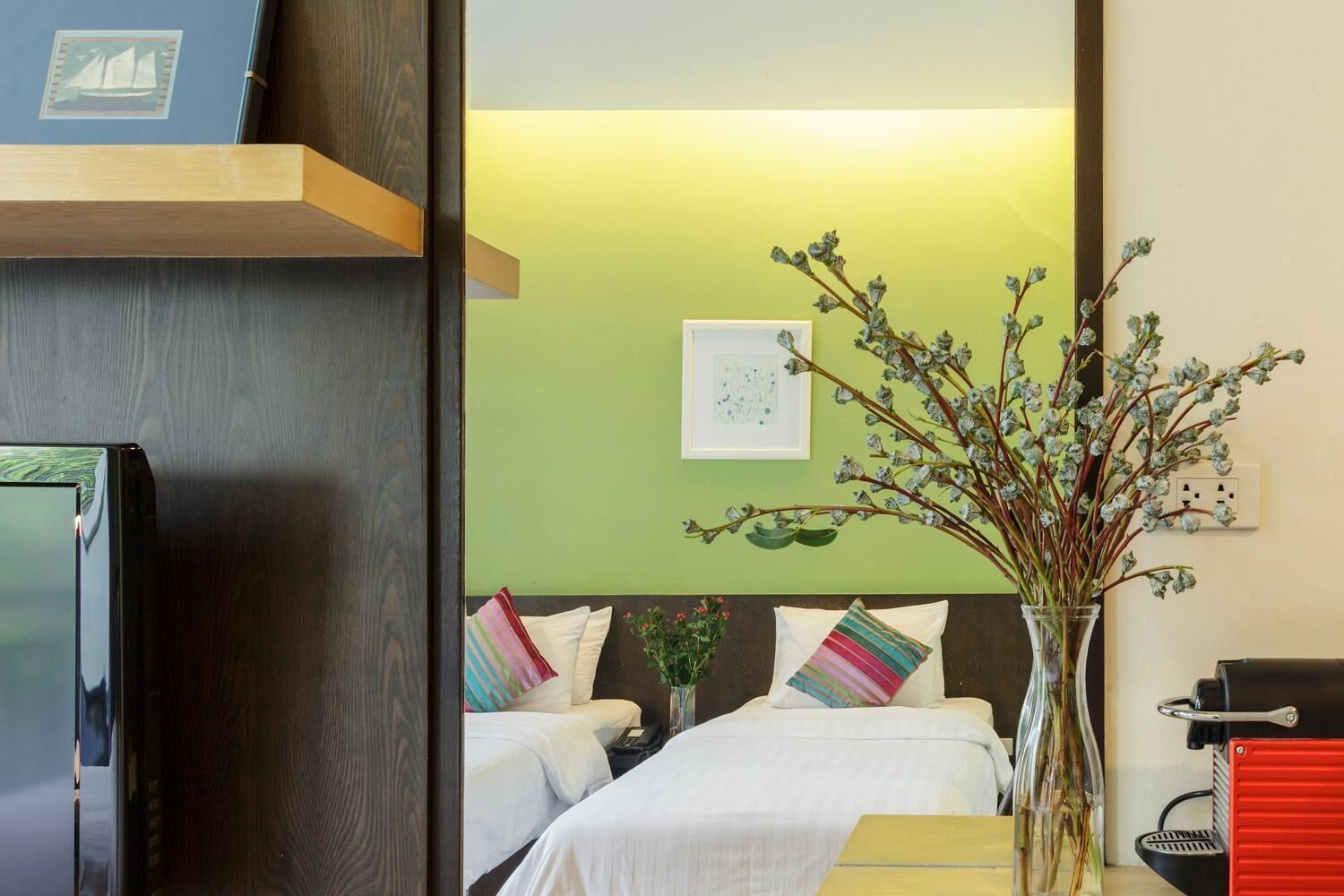 desk, blackout curtains, free wifi