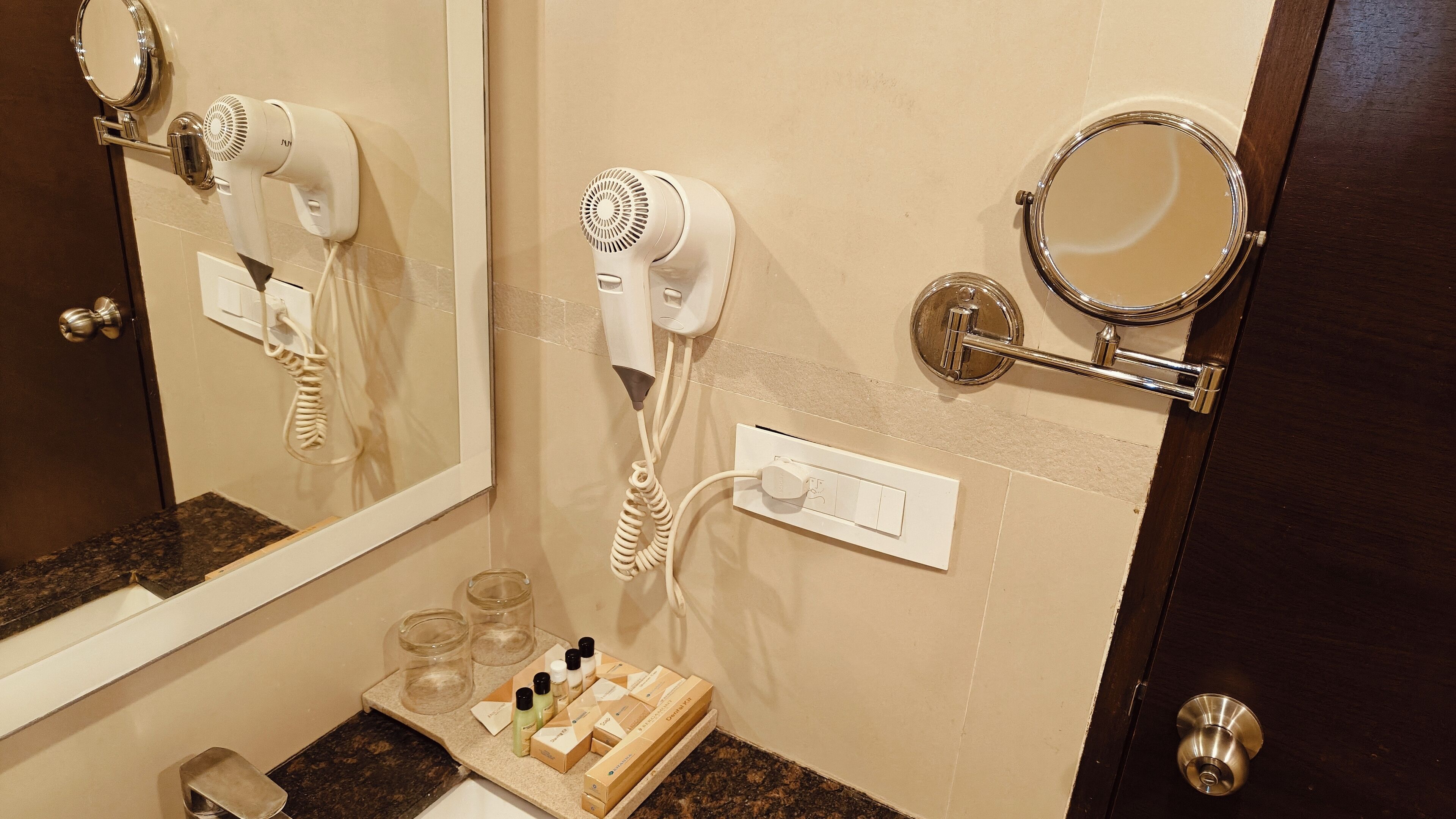 premium | bathroom | shower, rainfall showerhead, designer toiletries, hair dryer
