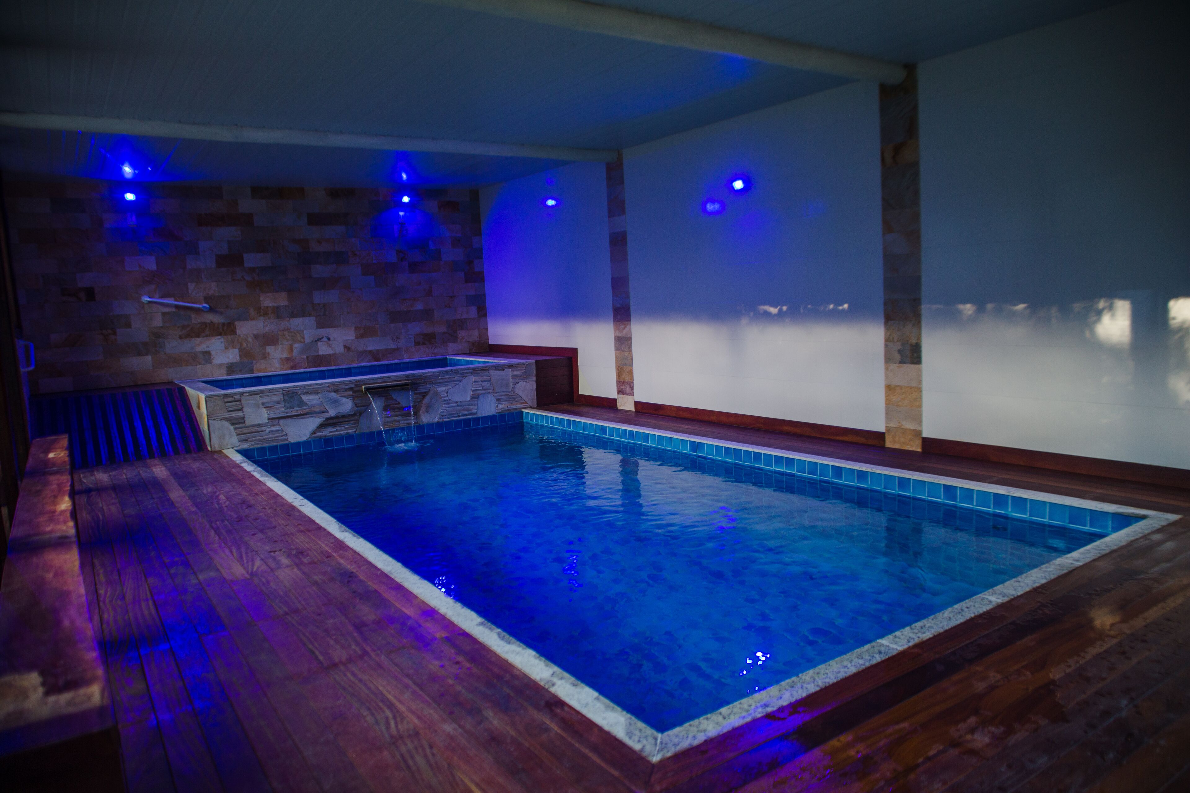 Indoor pool, outdoor pool, pool loungers