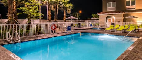 Outdoor pool, pool umbrellas, pool loungers