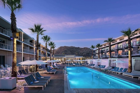 2 outdoor pools, open 6 AM to 10 PM, cabanas (surcharge), sun loungers. Mountain Shadows Resort Scottsdale