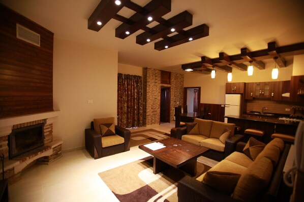 Apartment, 3 Bedrooms, Mountain View | Living room | Flat-screen TV, fireplace - Cedars Palace (Al Arz)