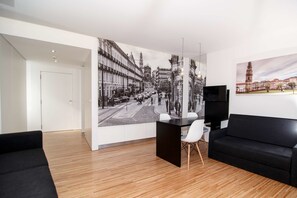 Premium Studio, 1 Double Bed, Kitchen, City View | Living area | 28-inch flat-screen TV with cable channels, TV