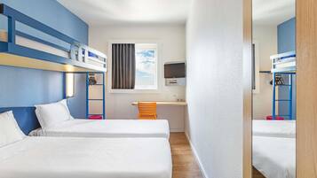 Desk, free WiFi, bed sheets