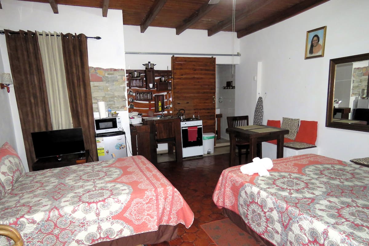 1 bedroom, blackout drapes, soundproofing, iron/ironing board