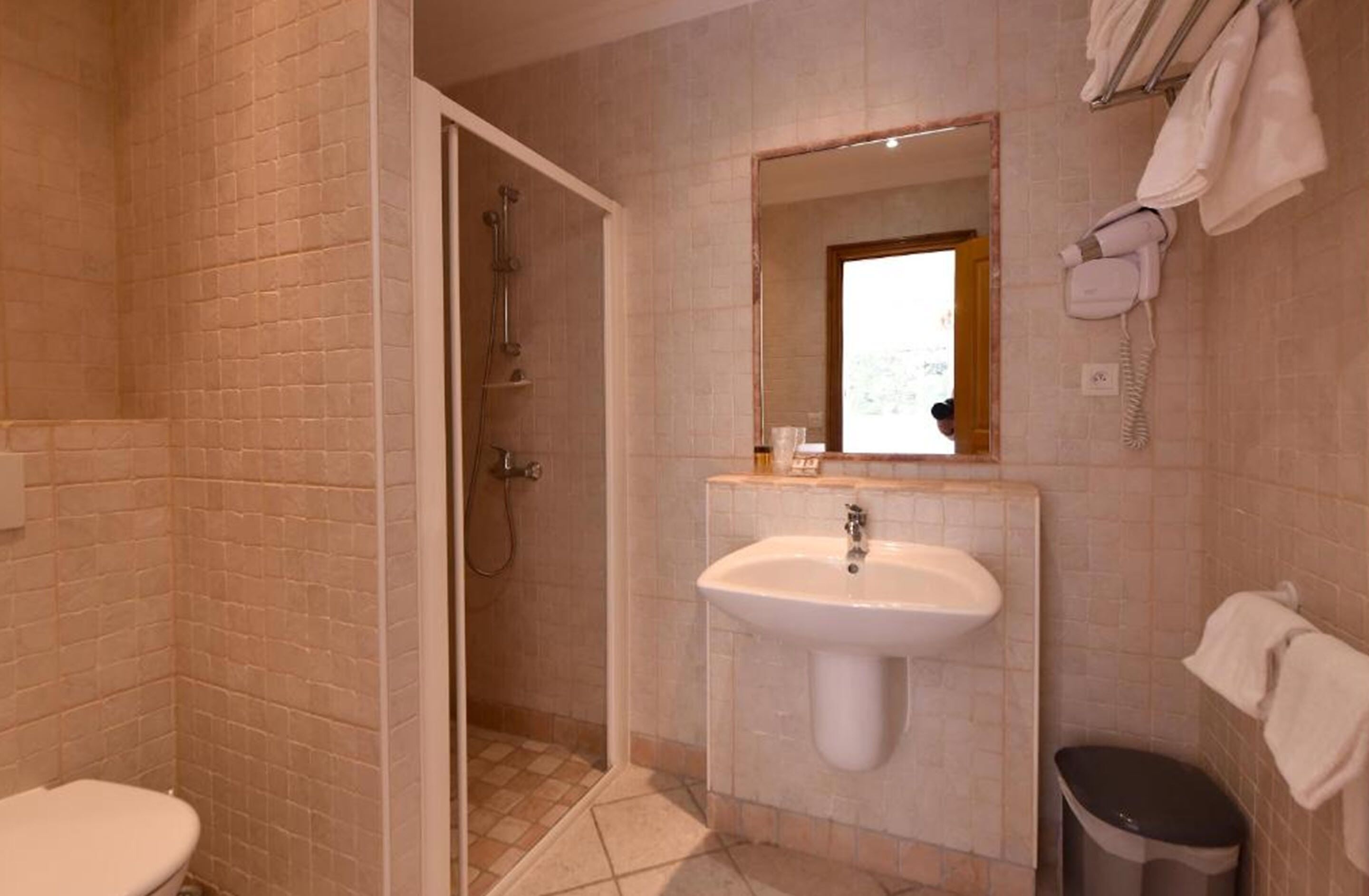 free toiletries, hair dryer, towels