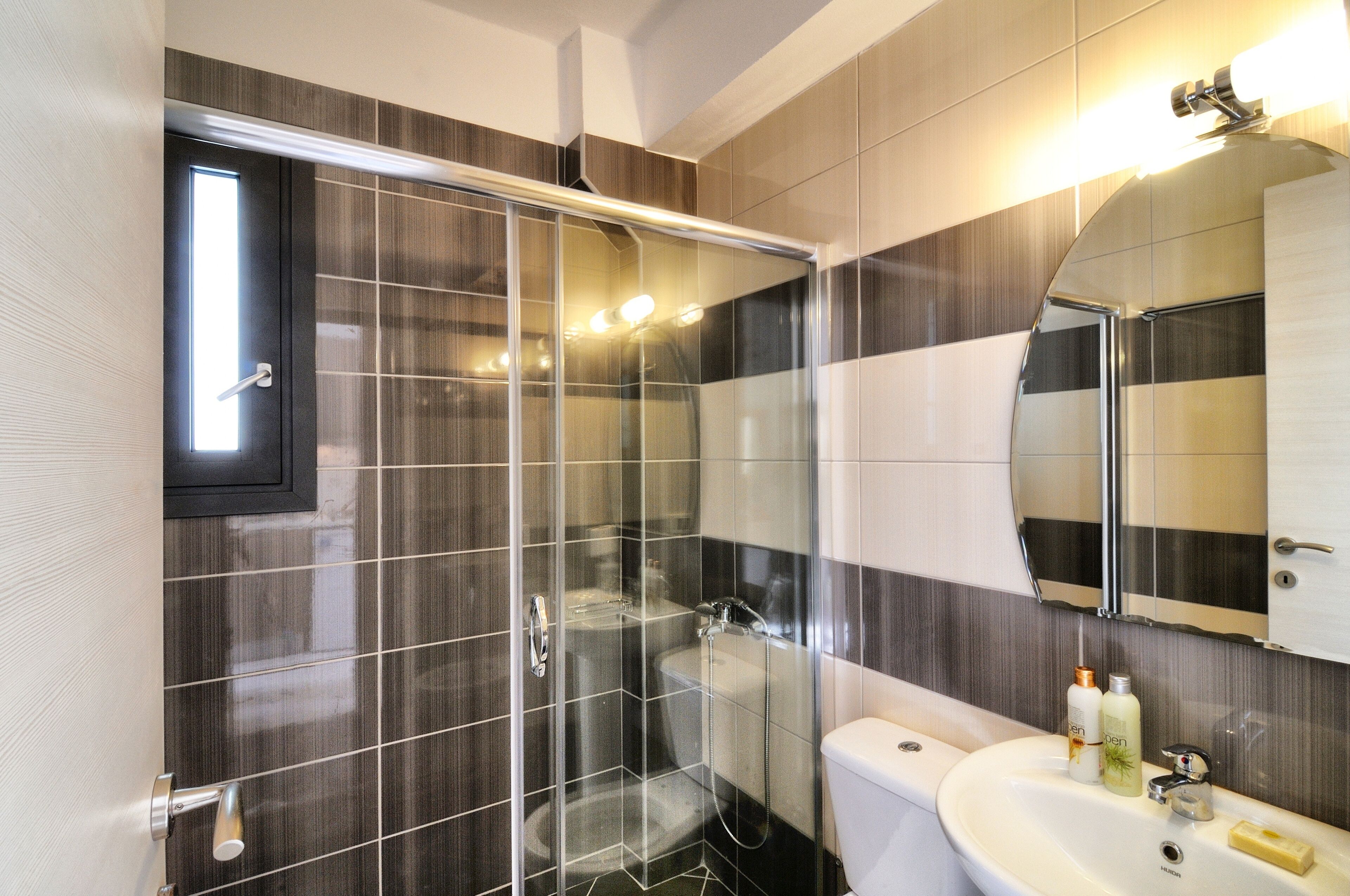 free toiletries, hair dryer, towels, toilet paper