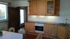 A compact kitchen with wooden cabinets, a built-in oven, and a sink. - Chalet Johanna- Absolute Active Resort (Kirchberg in Tirol)