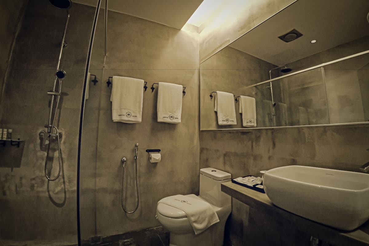 shower, rainfall showerhead, free toiletries, hair dryer