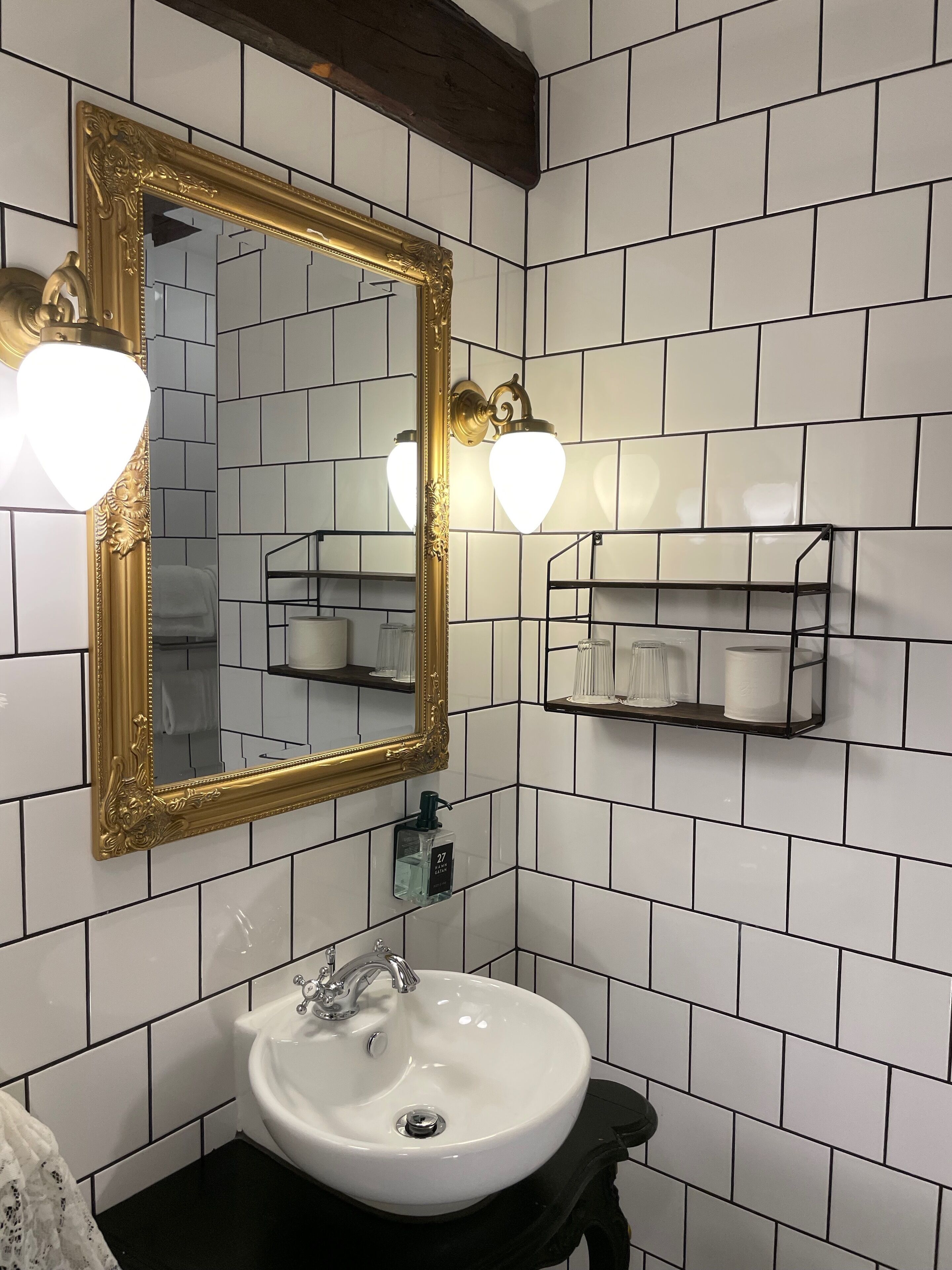 family room | bathroom | shower, hair dryer, heated floors, towels