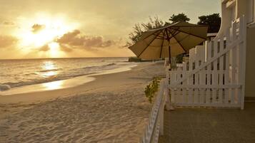 On the beach, white sand
