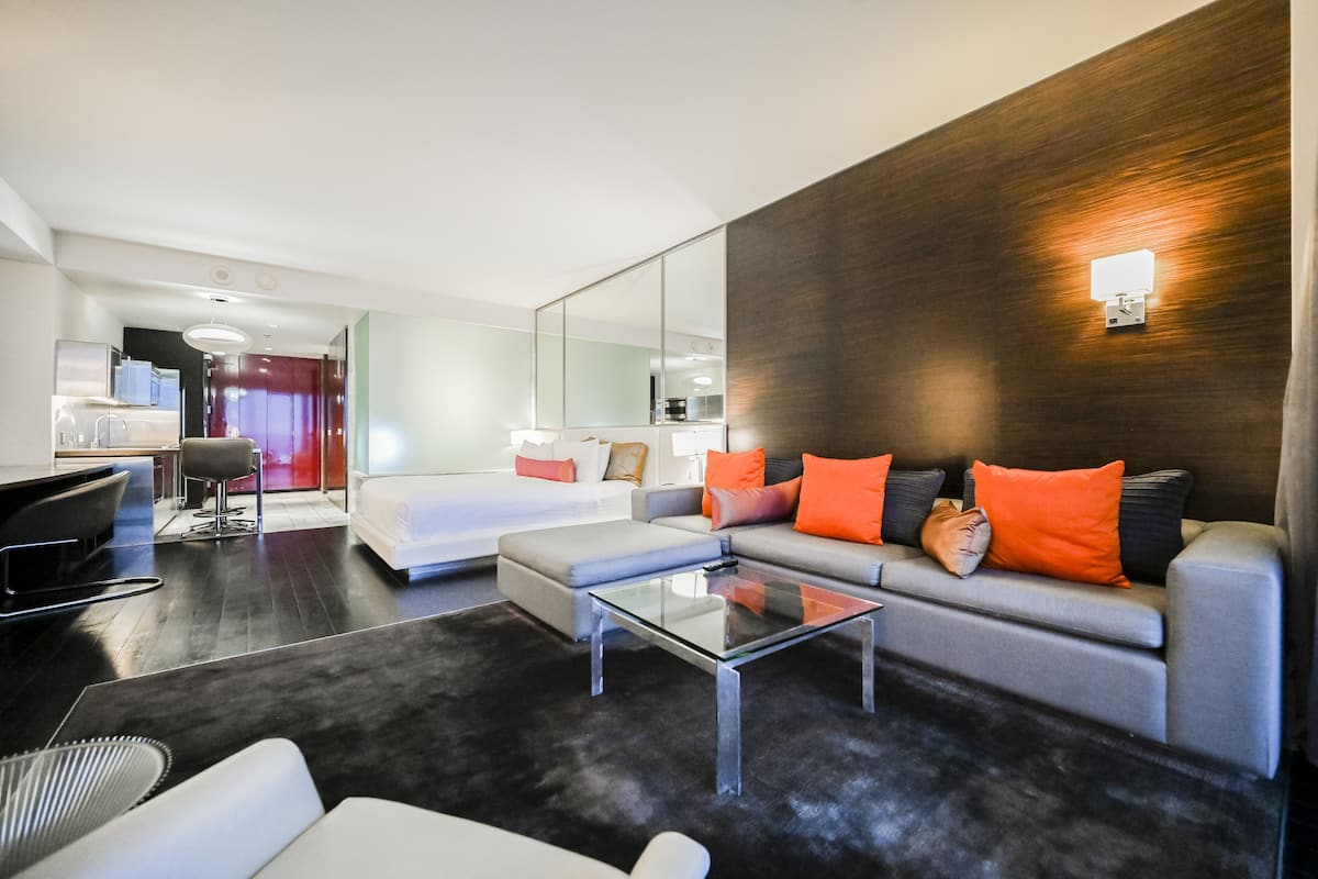 Studio - Strip View | Living area | 42-inch flat-screen TV with cable channels, TV