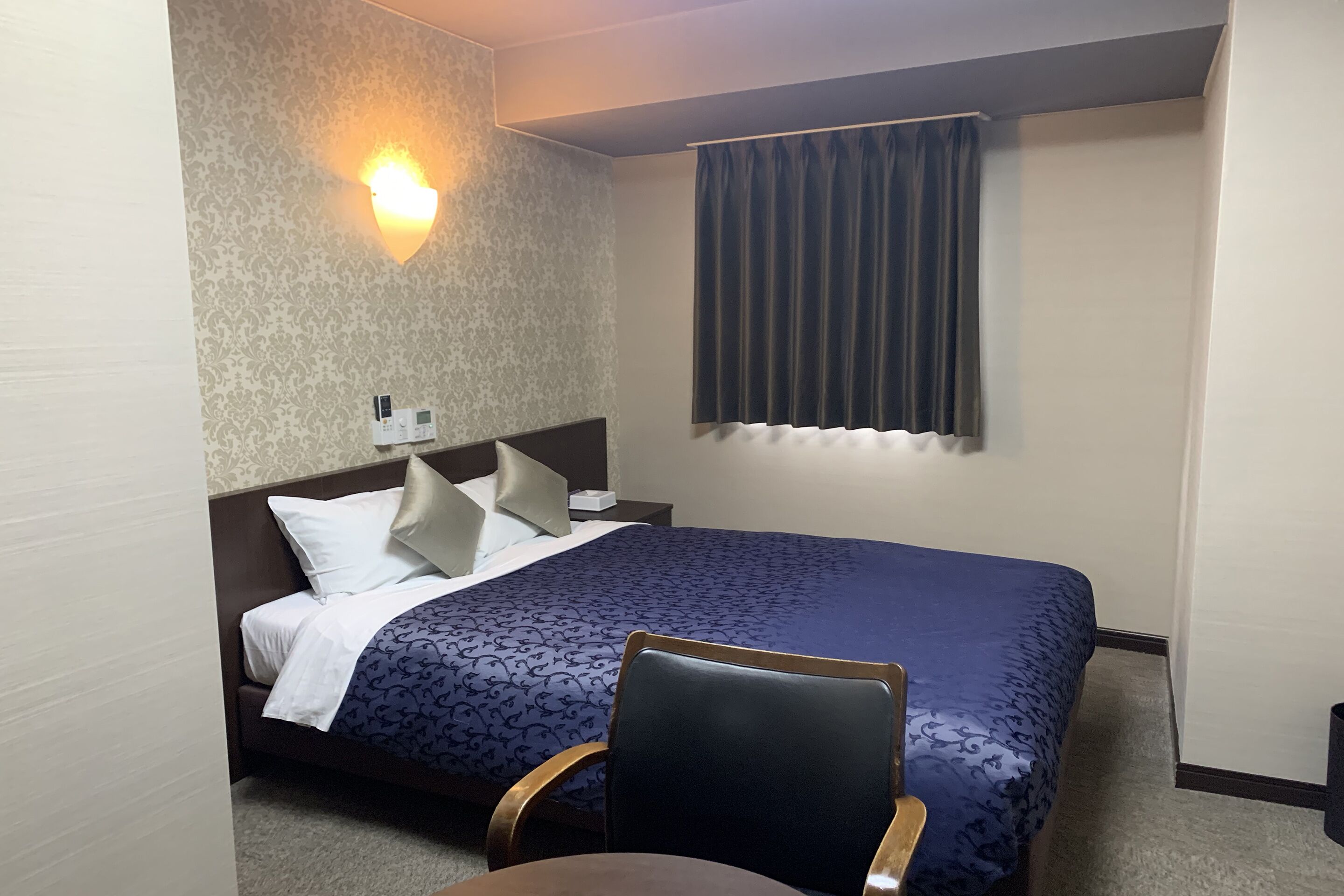 desk, blackout curtains, soundproofing, iron/ironing board