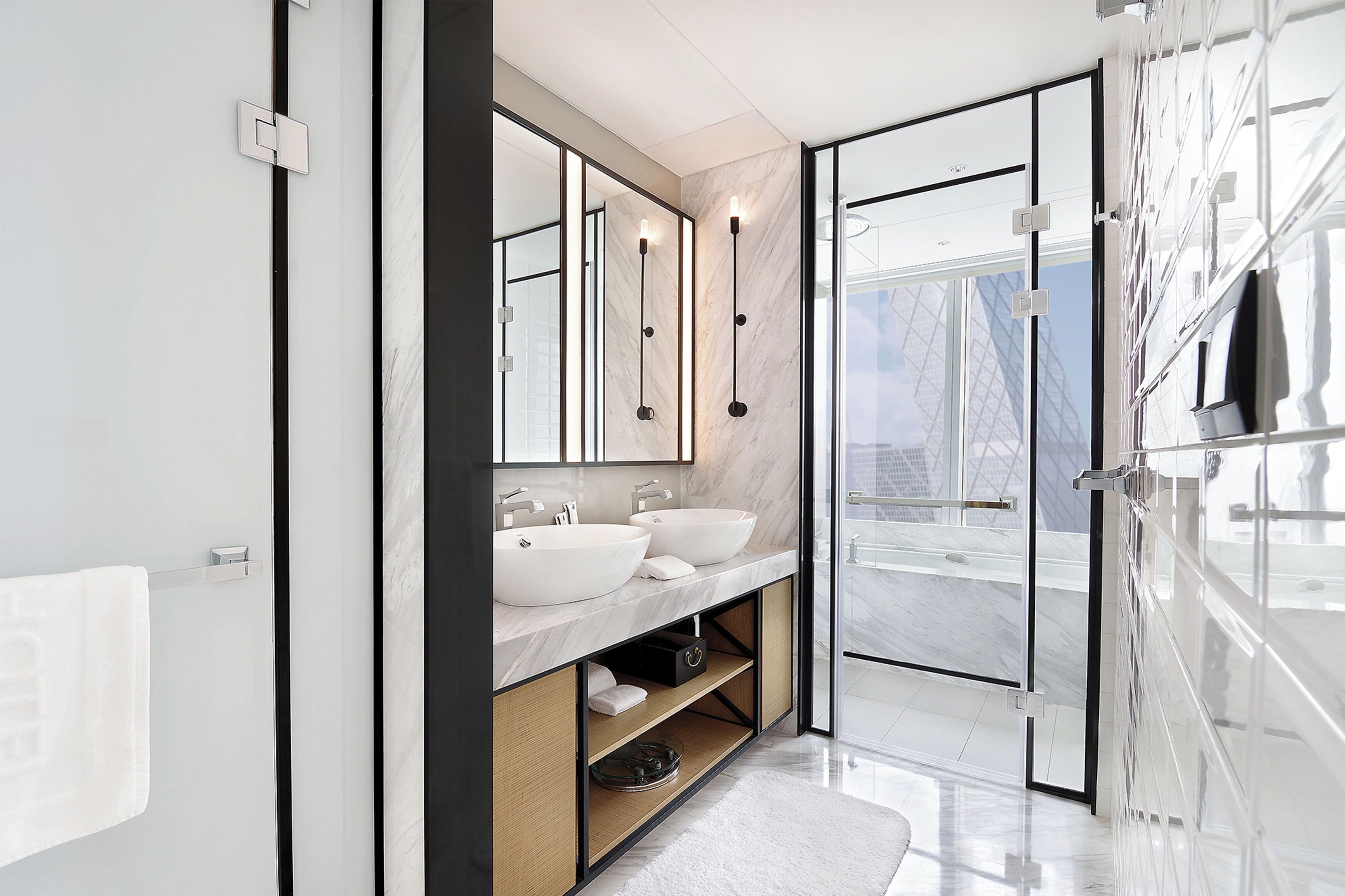 rainfall showerhead, free toiletries, hair dryer, bathrobes