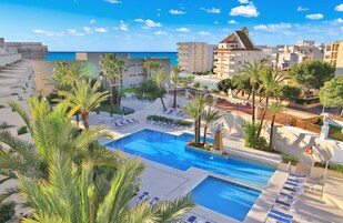 Indoor pool, outdoor pool, pool umbrellas, sun loungers