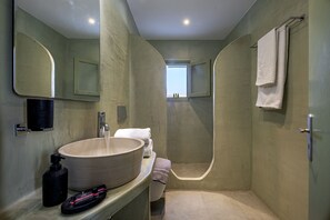 Apartment, 1 Bedroom, Jetted Tub (Outdoor) | Bathroom | Shower, free toiletries, hair dryer, towels - Ambeli Apartments (Santorini)