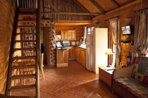 LCD TV, fireplace, DVD player