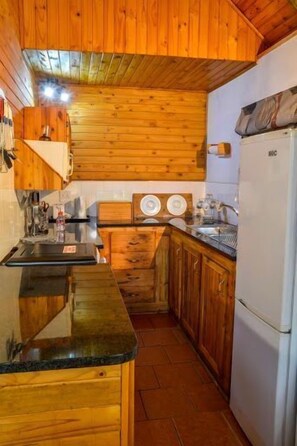 Full-sized fridge, microwave, oven, stovetop