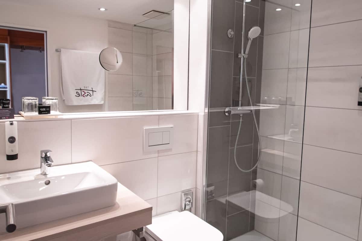 free toiletries, hair dryer, towels