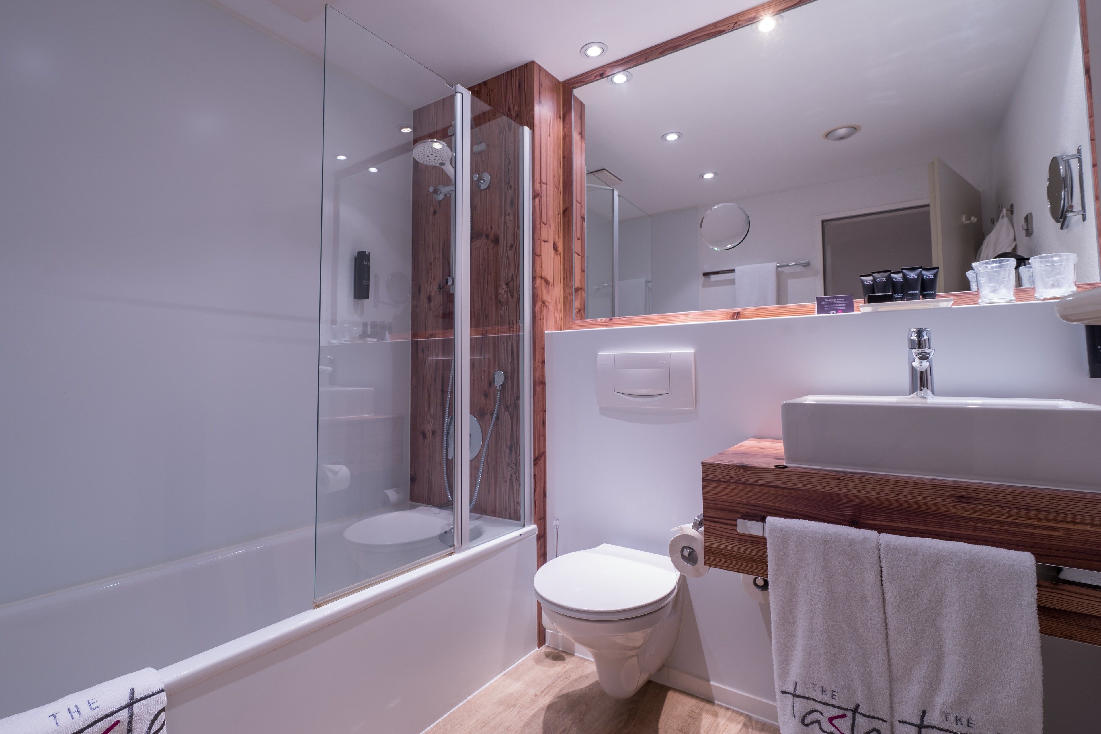 free toiletries, hair dryer, towels