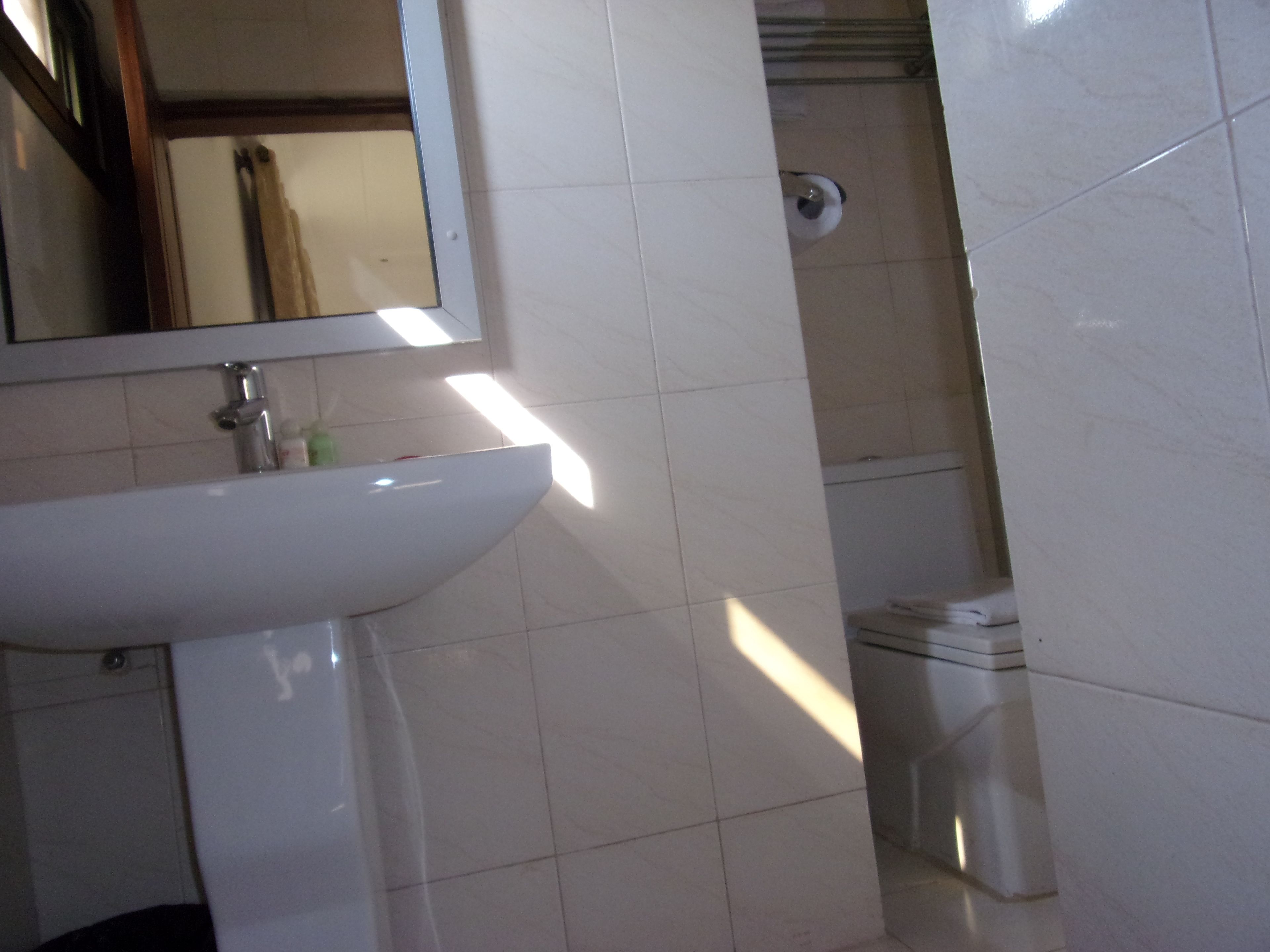 A bathroom with a sink, mirror, and toilet.