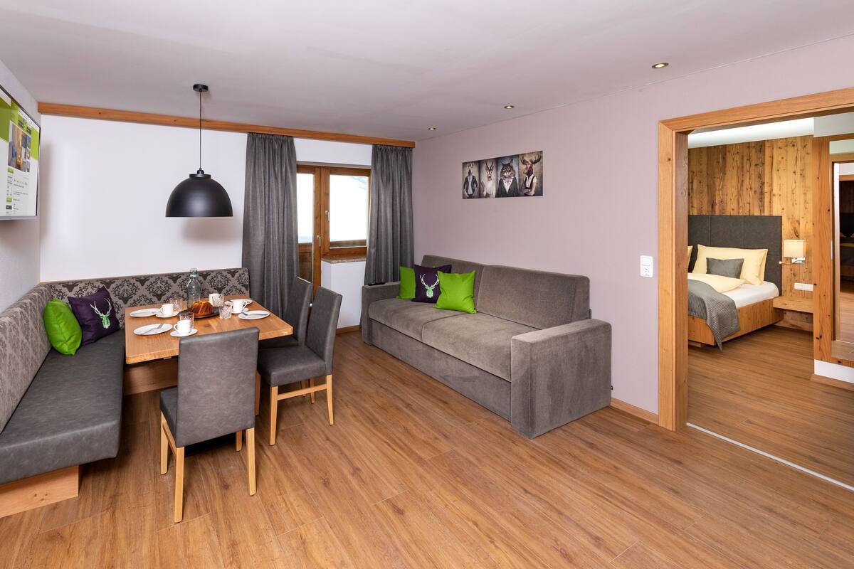 Deluxe Apartment, 2 Bedrooms (Wilderer) | Living area | Flat-screen TV, ping pong, books