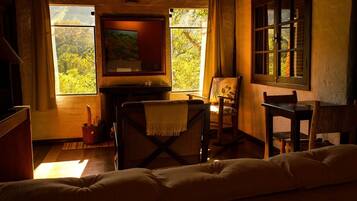 Televisión LCD, chimenea, reproductor de DVD