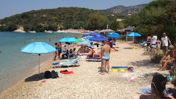 Plage à proximité, sable blanc, chaises longues, parasols