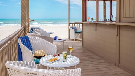 Private beach, sun loungers, beach umbrellas, beach towels. TUI BLUE Palm Beach Palace Djerba - Adults Only