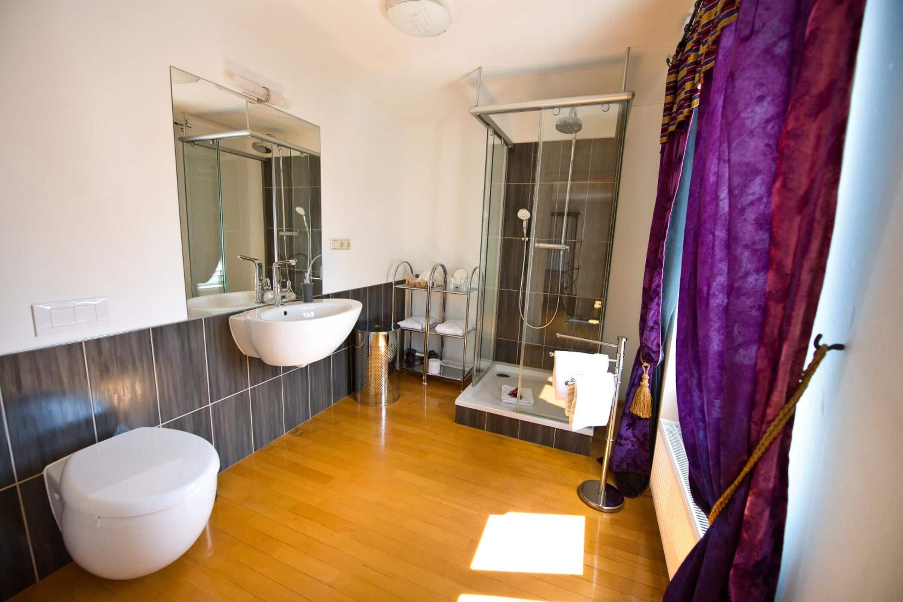 shower, free toiletries, hair dryer, slippers