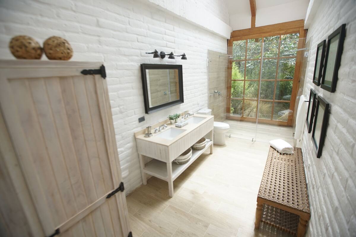 shower, rainfall showerhead, designer toiletries, hair dryer