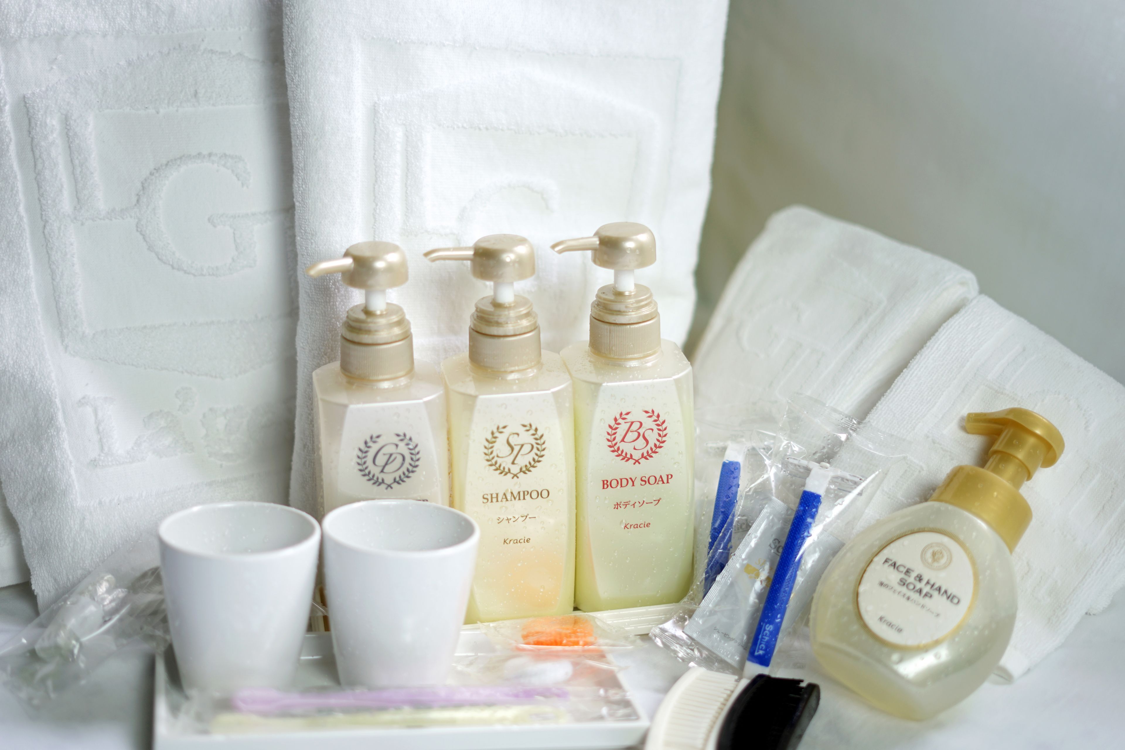 free toiletries, hair dryer, bidet, towels