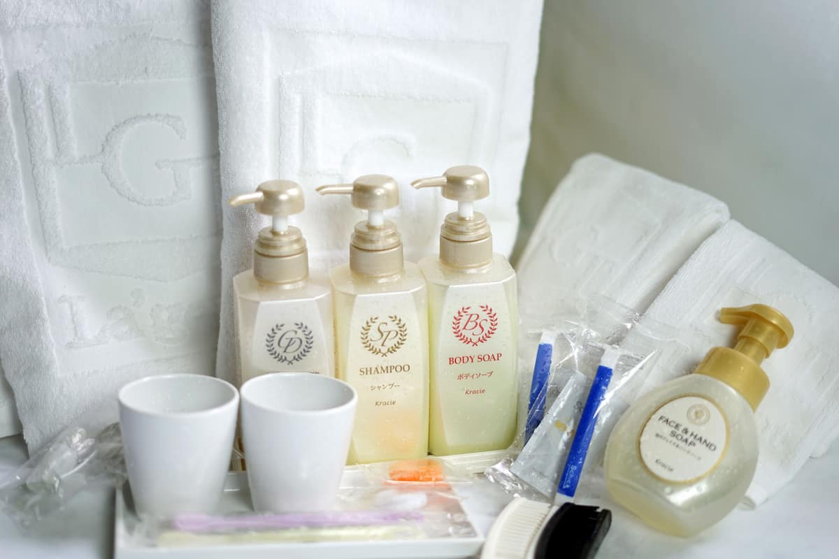 free toiletries, hair dryer, bidet, towels