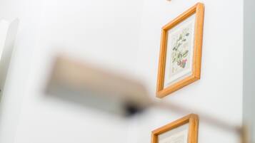 Una pared con tres ilustraciones botánicas enmarcadas.