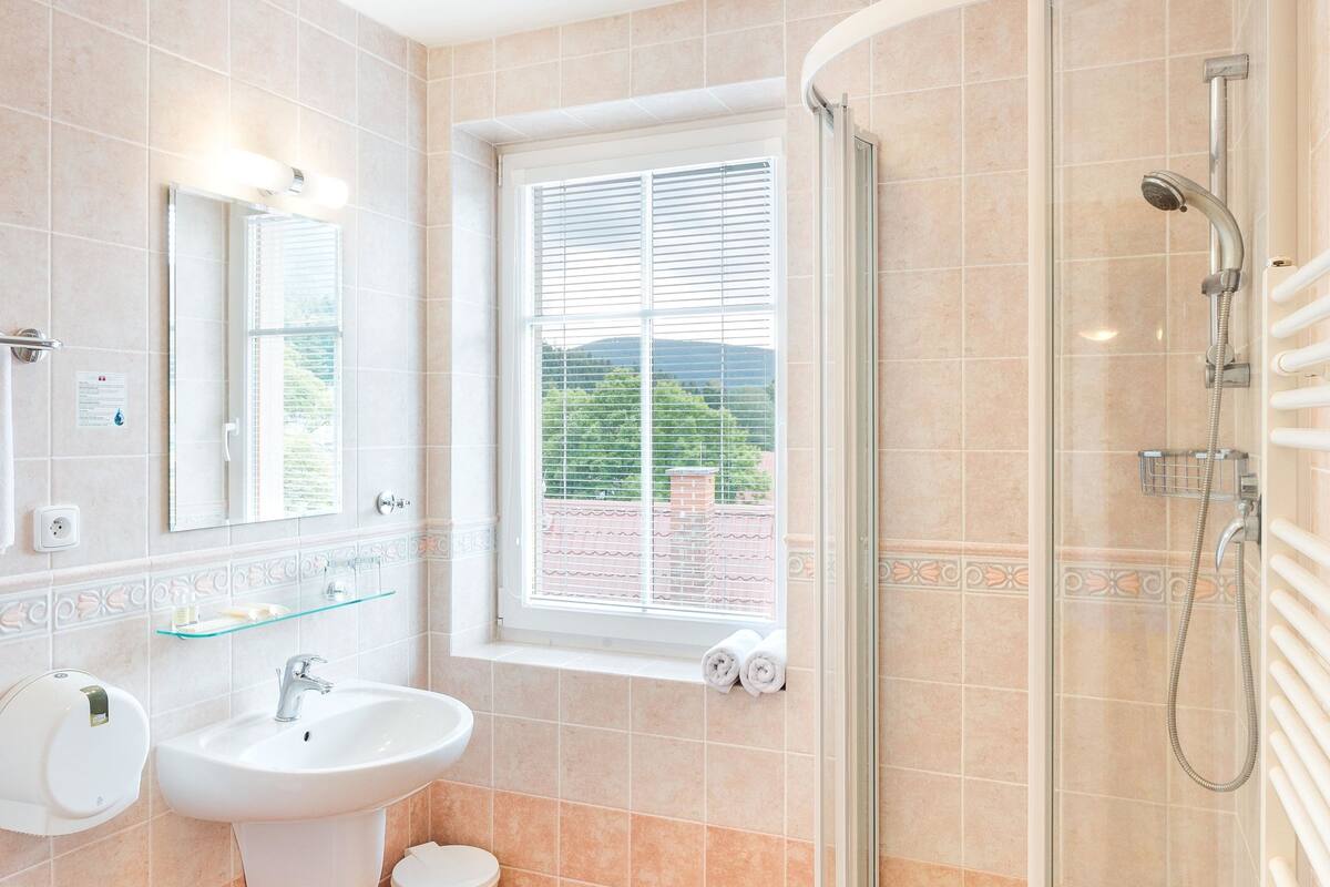 free toiletries, hair dryer, towels, soap